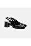 Women's Black Thick Heeled Classic Patent Leather Shoes