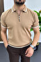 Men's Polo Collar Striped T-Shirt Light Brown Edw472