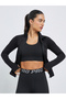 Black Contour Seam Detail Curved Hem Full Zip Up Jacket - 4