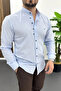 Men's Judge Collar Button Detailed Cotton Shirt Light Blue Edw475 - 2