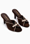Meri Genuine Leather Brown Suede Heeled Women's Slippers - 3