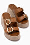 Luna Genuine Leather Tan Double-Strapped Platform Heeled Women's Slippers - 5