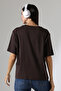 100% Cotton Ribbed Fabric Crew Neck Short Sleeve Oversize Basic Plain Women's T-Shirt 21964 Brown - 4