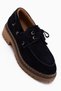 Matina Genuine Leather Navy Blue Suede Lace-Up Thick Sole Women's Loafer Shoes