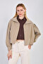 Women's Polo Collar Zipper Jacket - Khaki - 2