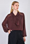 Women's Collared Chiffon Blouse - Bitter Brown - 2