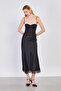 Women's Satin Skirt with Ruffled Hem - Black