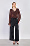 Women's V-Neck Ruffled Front Chiffon Blouse - Bitter Brown - 3