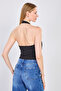 Women's double zipper halter bodysuit - black - 5