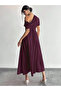 Women's Off-The-Shoulder Short Sleeve Pleated Long Janjan Crepe Dress - 5