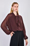 Women's Collared Chiffon Blouse - Bitter Brown
