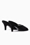 Meri Genuine Leather Black Suede Heeled Women's Slippers - 6