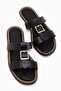 Lien Black Double-Strapped Buckle Detailed Women's Slippers - 4