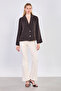 Women's 3-button double sleeve flowy jacket - bitter brown - 3