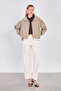 Women's Polo Collar Zipper Jacket - Khaki - 4