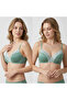 Women's Green Color Rib Soft Bra Without Underwire Bb2449 - 5