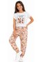 Girl's Floral Mood Text Patterned T-Shirt and Floral Patterned Trousers Powder Color Two-Piece Set - 2