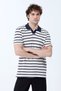 Men's Polo Collar Cotton Striped T-Shirt Navy Blue - 26Y 4022