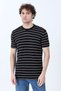 Men's Crew Neck Cotton Striped T-Shirt Black - 26Y 4039 - 2