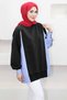 5553 - Comfortable, Casual Basic 2-Thread Striped Poplin Fabric Garnished Sweatshirt Women's Long Sweatshirt - 3