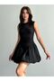 Women's crew neck balloon skirt black mini dress