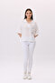 Women's Low-Sleeve Polo Collar Combed Cotton Blouse 6233 Ecru - 2
