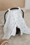 100% Cotton Muslin Stroller Cover |   Soft and Breathable Fabric - Blue Dainty Bow