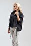 Women's Black Cord Detailed Oversize Cotton Lycra Shirt - 3