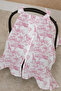 100% Cotton Muslin Stroller Cover |   Soft and Breathable Fabric - Pink Toile De Jouy - 2