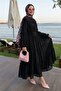 فستان شيفون أسود فضفاض برباط - 2