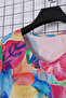 Women's Plus Size Lycra V-Neck Floral Patterned Elastic Short Sleeve Mom T-Shirt Combed Cotton Blouse - 8