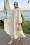 Drawstring Casual Cream Chiffon Dress - 3