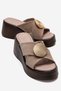 Fianna Beige Suede Genuine Leather Buckle Cross-Strap Women's Wedge Heeled Slippers