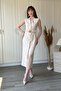 Belted V-Neck Buttoned Midi Beige Dress - 5