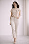 Women's Crew Neck Game over Cat Printed Regular Fit T-Shirt Beige - 4