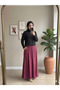 High Waist Elastic Waist Strawberry Fabric Long Summer Burgundy Skirt with Pockets - 2