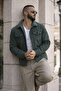 Men's Trendy Winter Slim Fit Khaki Fur-Lined Denim Jacket - 6