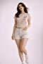Women's Crew Neck Game over Cat Printed Regular Fit T-Shirt Beige - 2