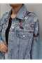 Levure Women's Handcrafted Stone Embroidered Comfortable Cut Denim Jacket - 7