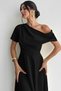 New Season Women's Off-The-Shoulder Short Sleeve Pleated Long Janjan Crepe Event Dress - 5