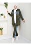 Women's 3 Piece Tracksuit Set Two Thread Cotton Denim Detailed Shiny N-05442 _ Khaki - 3