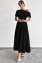 New Season Women's Off-The-Shoulder Short Sleeve Pleated Long Janjan Crepe Event Dress - 7