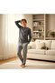 Young Men's Cotton Collared Buttoned Pocketed Gift Gray Melange Color Bottom Top Pajama Set Al001 V2 Bb2 - 4
