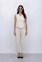 Women's Cream Linen Vest Pants Set - 4