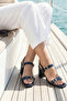 Laris Double Buckle Closed Toe Heeled Sandals Series - Dark Blue Wrinkled - 5