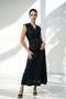 Black 100% Linen Vest with Button and Belt Detail, Relaxed Fit Skirt Suit