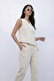 Women's Cream Linen Vest Pants Set - 5
