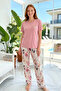 Women's Viscose Fabric Short Sleeve Pajama Set 3348 Pink02