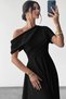 New Season Women's Off-The-Shoulder Short Sleeve Pleated Long Janjan Crepe Event Dress - 3