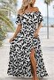 Women's Madonna Collar Elastic Waist Slit Long Patterned Single Jersey Dress